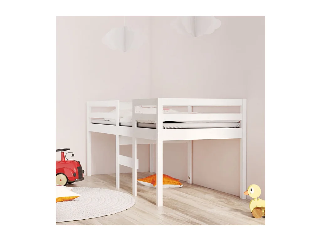 Lit haut sans matelas blanc 90x190 cm bois de pin massif