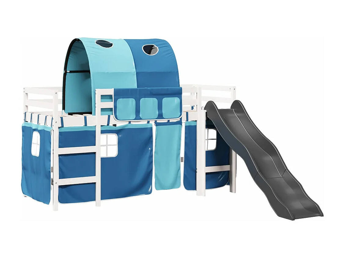 Lit mezzanine enfants avec tunnel bleu 80x200cm bois pin massif