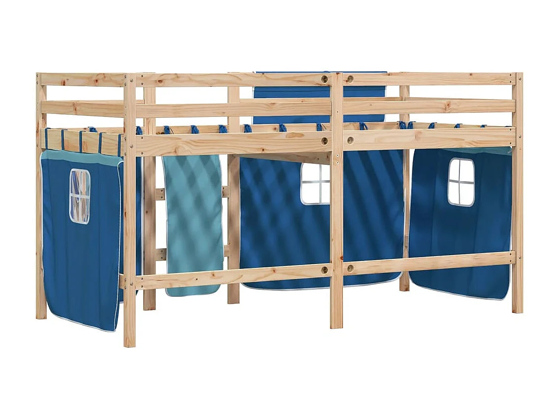 Lit mezzanine enfants avec rideaux sans matelas bleu 80x200cm