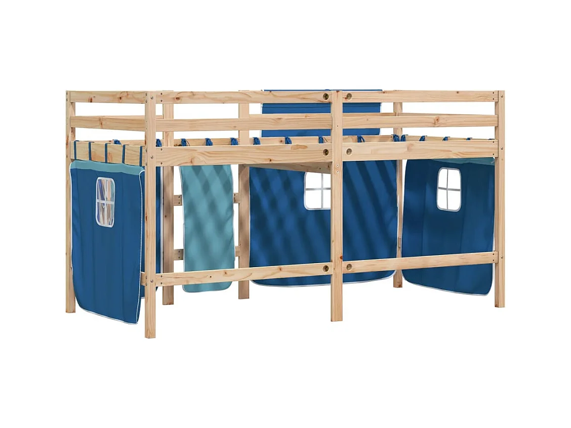 Lit mezzanine enfants avec rideaux sans matelas bleu 80x200cm