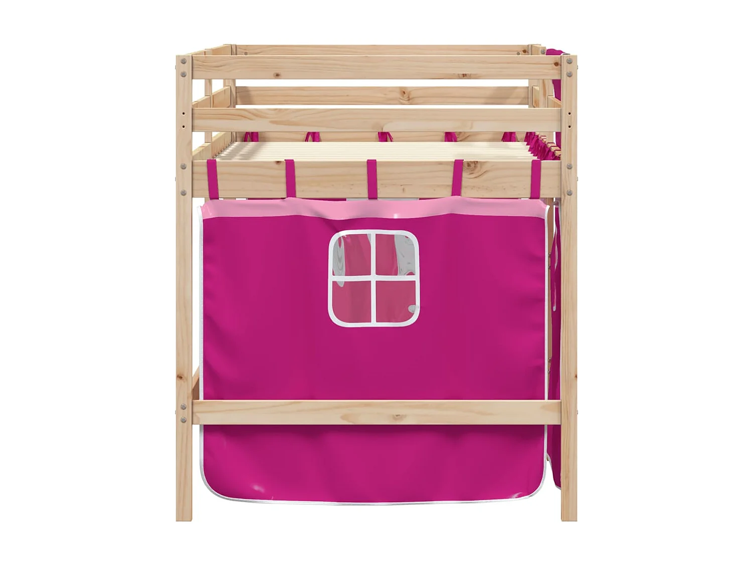 Kinderhochbett mit Vorhängen Rosa 90x190 cm Massivholz Kiefer