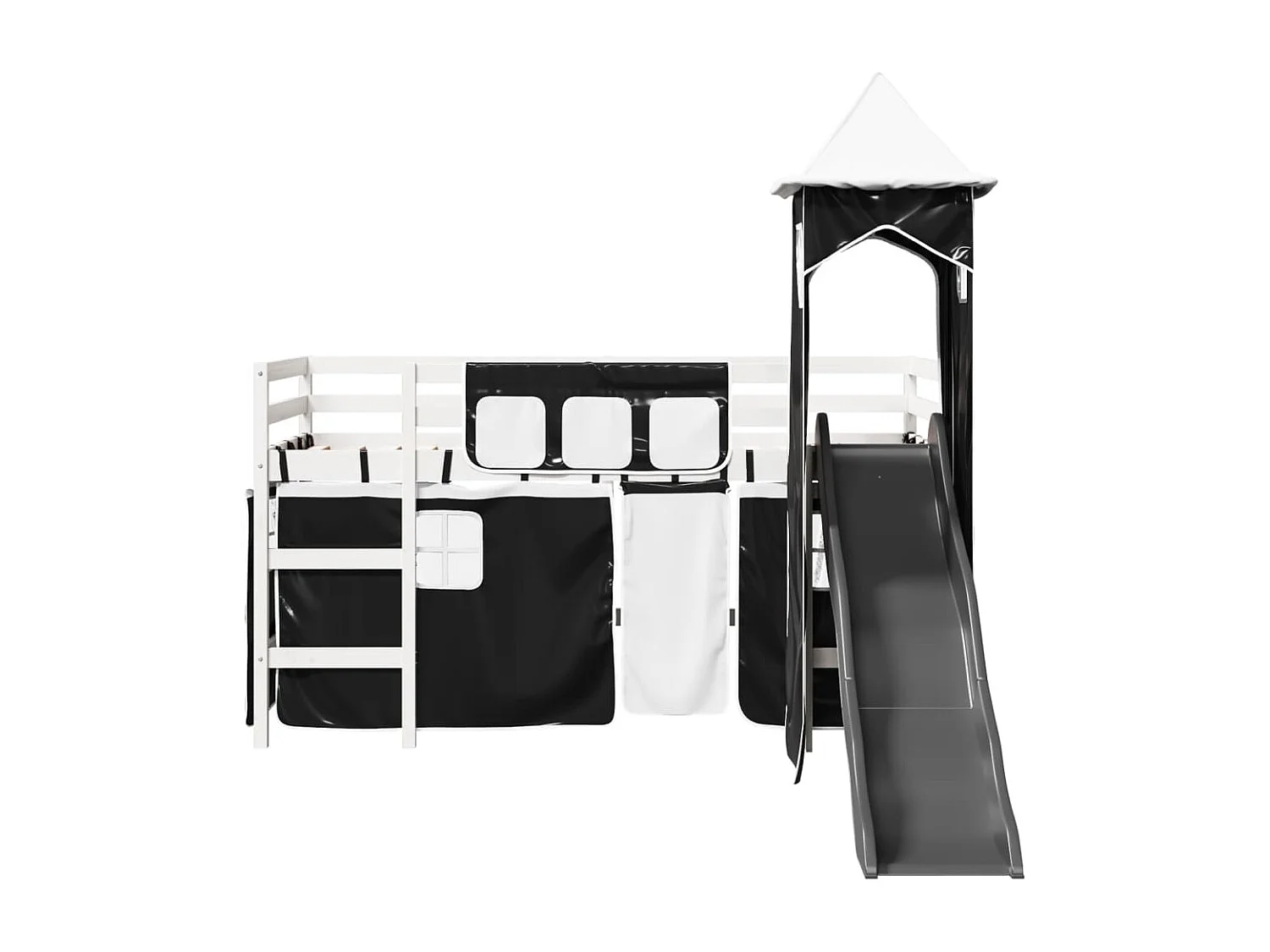 Lit mezzanine enfants avec tour blanc/noir 90x190 cm pin massif