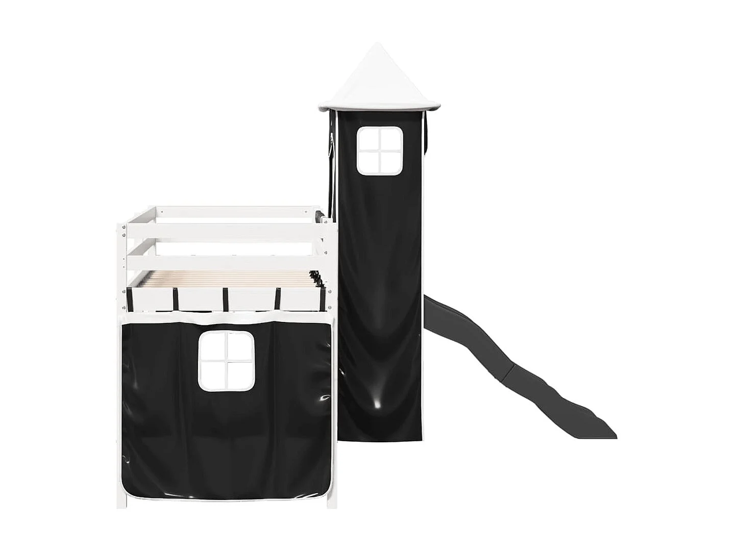Lit mezzanine enfants avec tour blanc/noir 90x190 cm pin massif
