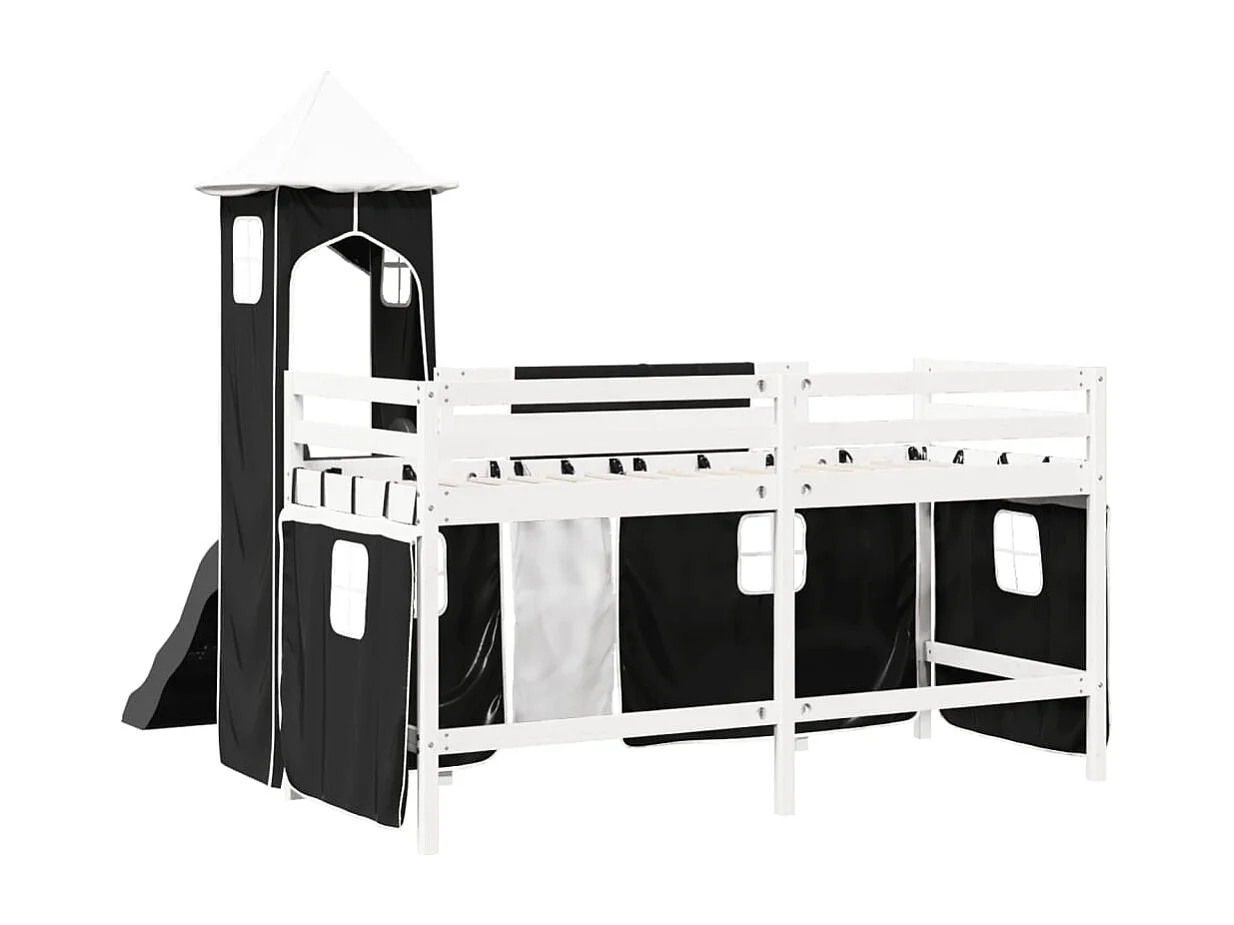 Lit mezzanine enfants avec tour blanc/noir 90x190 cm pin massif