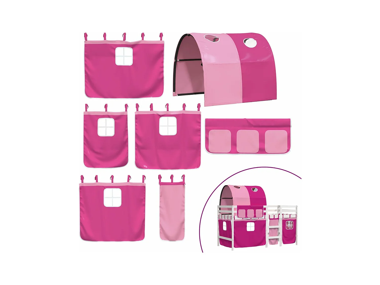 Lit mezzanine enfants avec tunnel sans matelas rose 90x200 cm