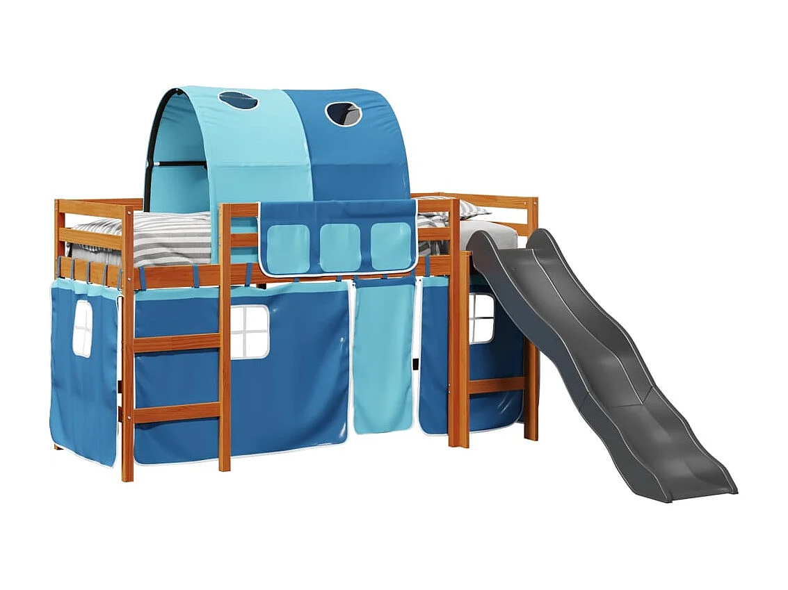 Cama alta para niños con túnel madera pino azul 90x190 cm