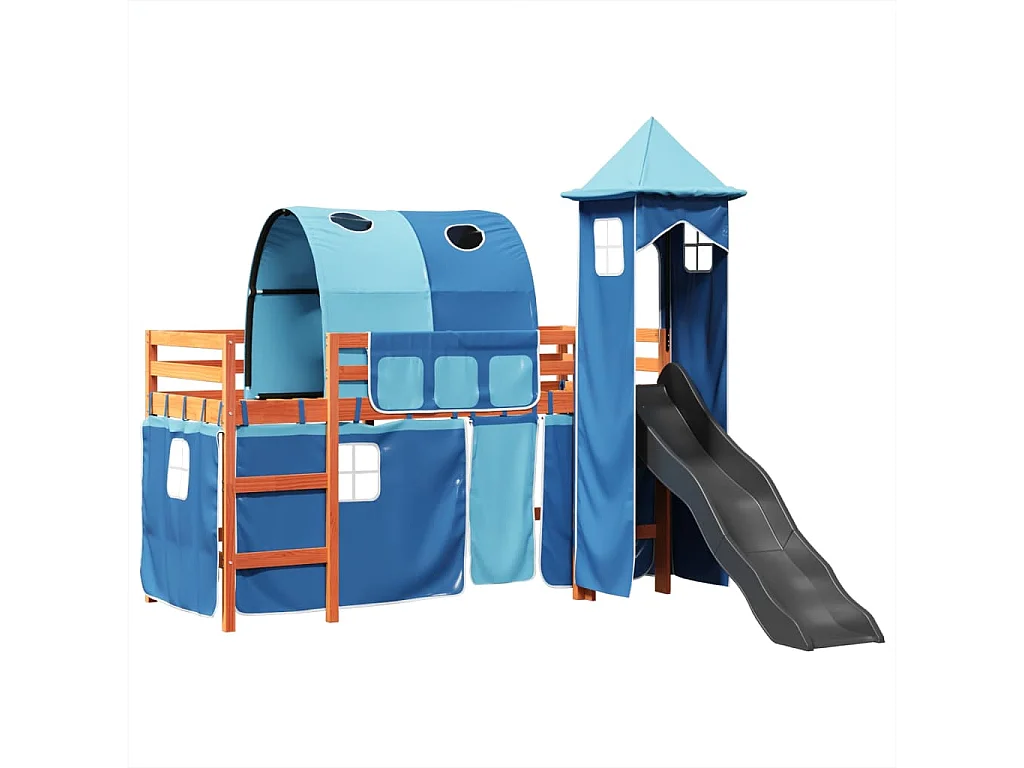 Lit mezzanine enfants avec tour bleu 90x190 cm bois pin massif