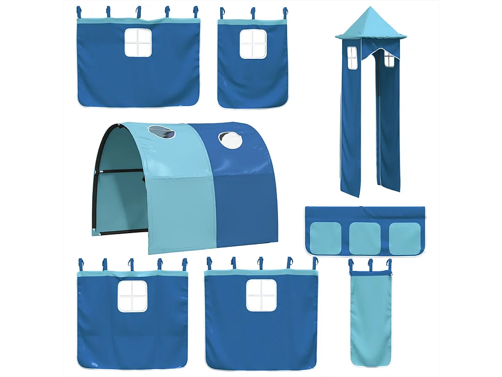Lit mezzanine enfants avec tour bleu 90x190 cm bois pin massif