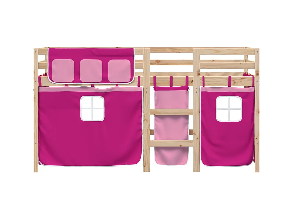 Lit mezzanine enfants avec rideaux sans matelas rose 90x200cm