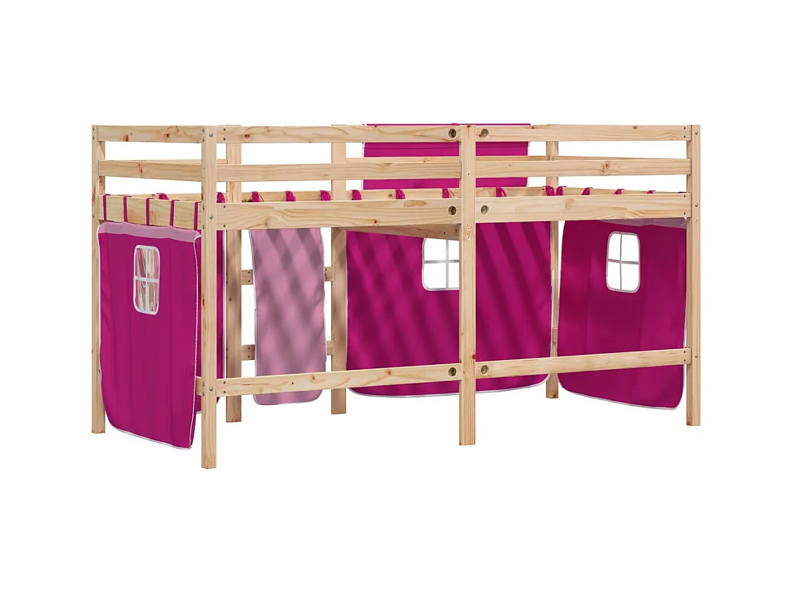 Lit mezzanine enfants avec rideaux sans matelas rose 90x200cm