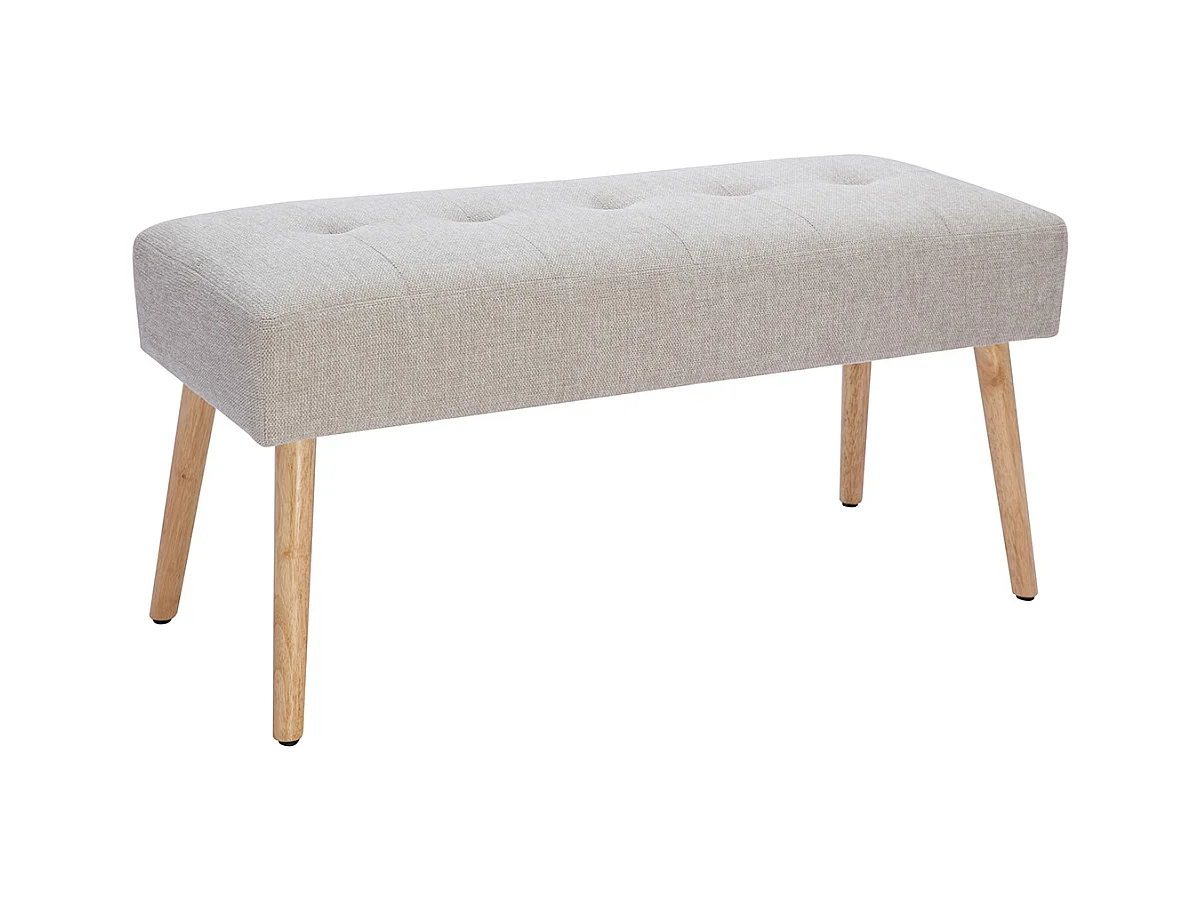 Banco nórdico capitoné de tela efecto aterciopelado texturizado beige y madera clara 96 cm GUESTA