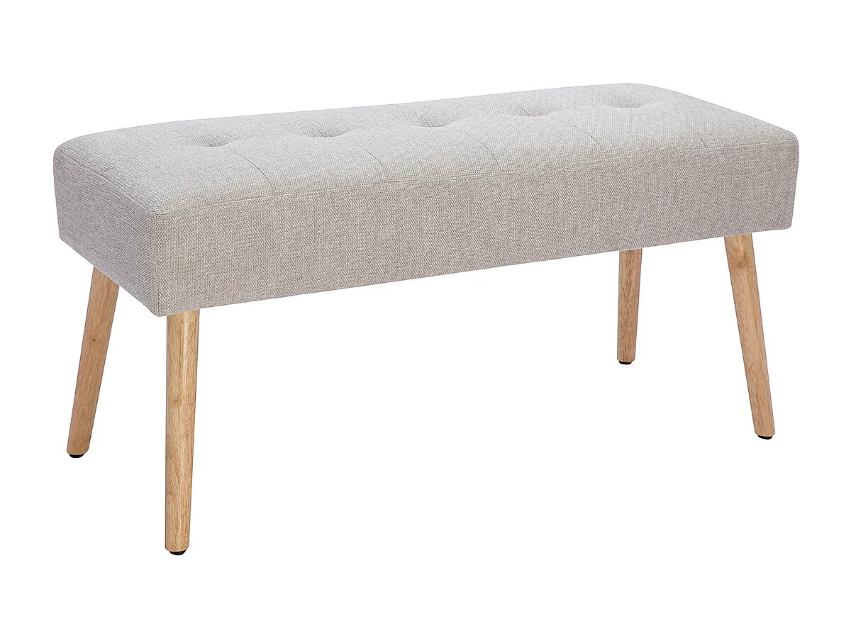 Banco nórdico capitoné de tela efecto aterciopelado texturizado beige y madera clara 96 cm GUESTA
