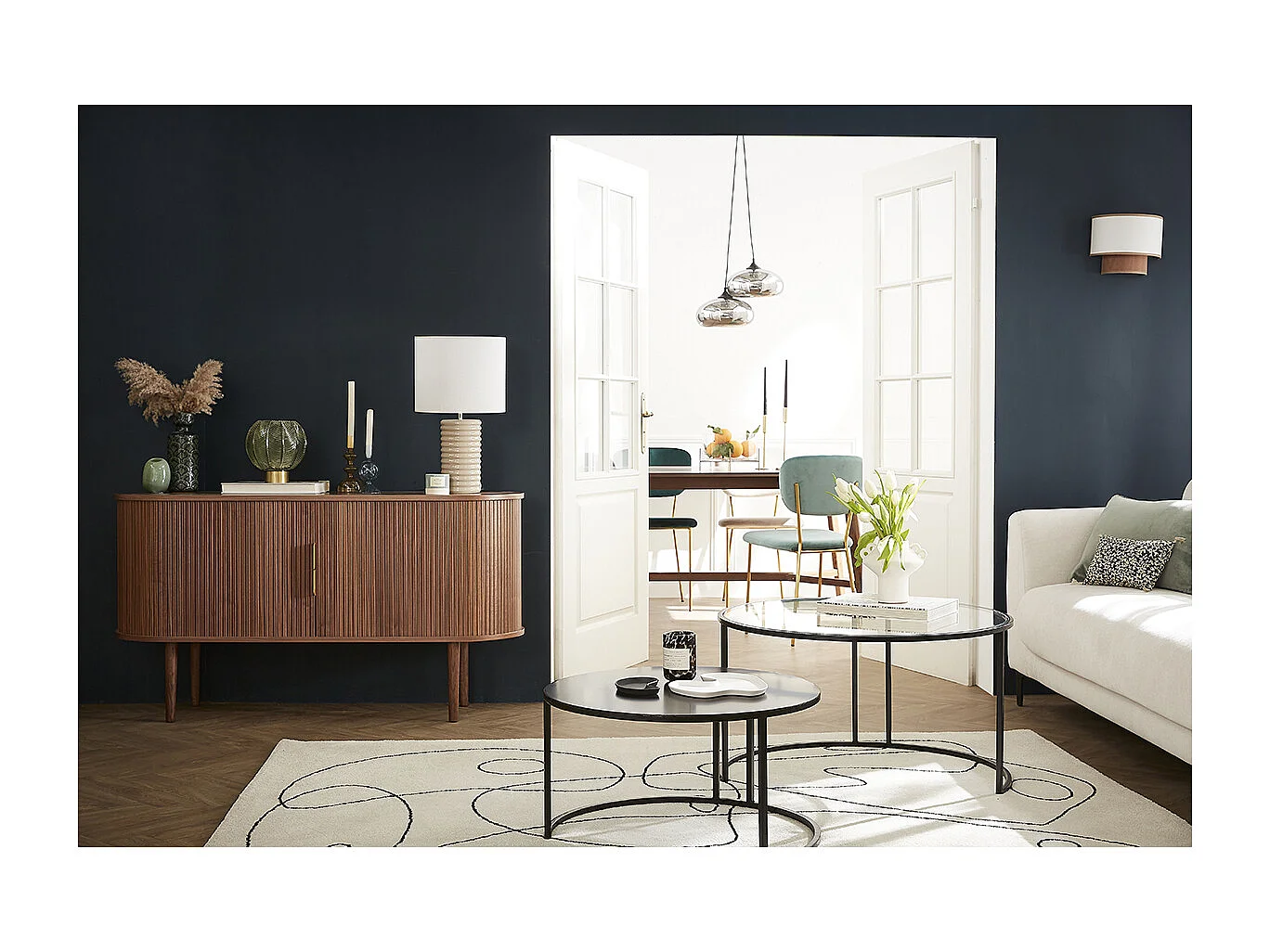 Credenza vintage in legno scuro noce 2 ante scorrevoli L138 cm EPIC