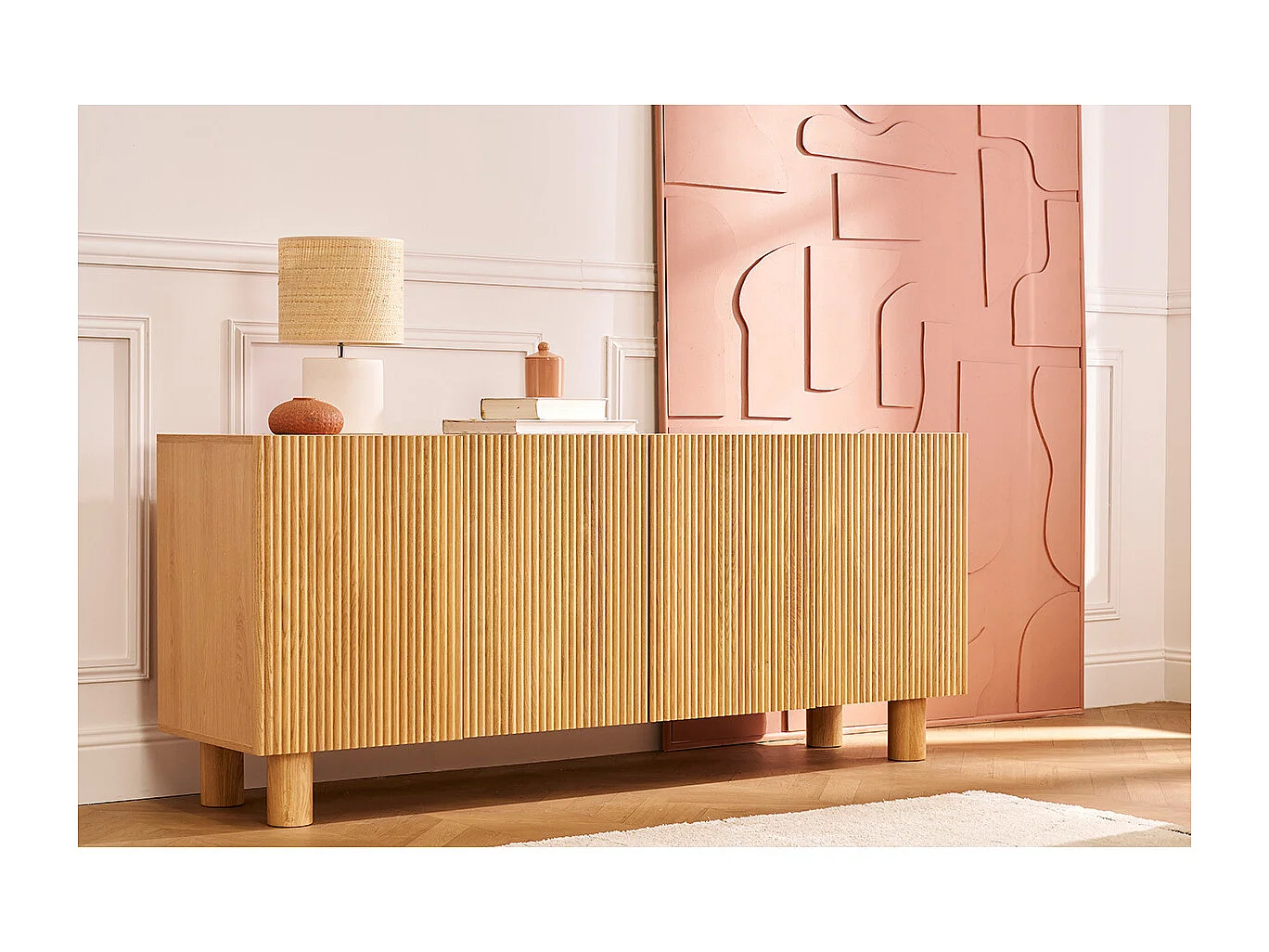 Aparador de 4 puertas roble macizo claro 180 cm GOSHI