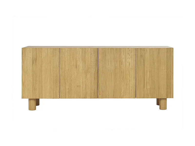 Buffet design en bois clair chêne massif gravé 4 portes L180 cm GOSHI