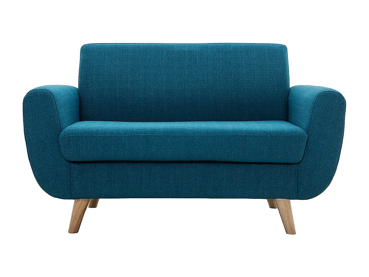 Skandinavisches 2-Sitzer-Sofa in Entenblau aus massivem Hevea PURE