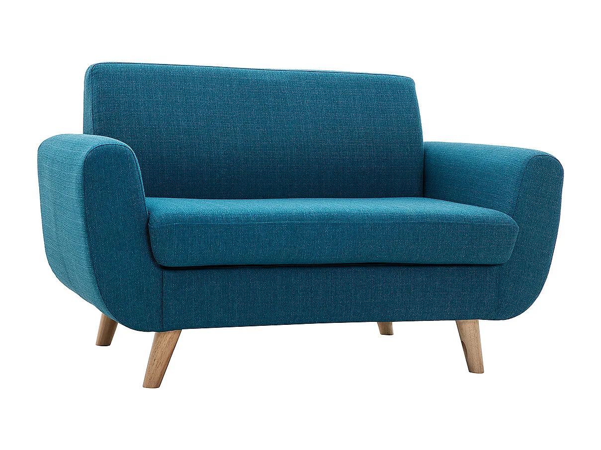 Skandinavisches 2-Sitzer-Sofa in Entenblau aus massivem Hevea PURE