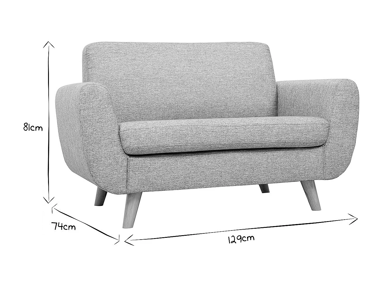 Skandinavisches 2-Sitzer-Sofa in Entenblau aus massivem Hevea PURE