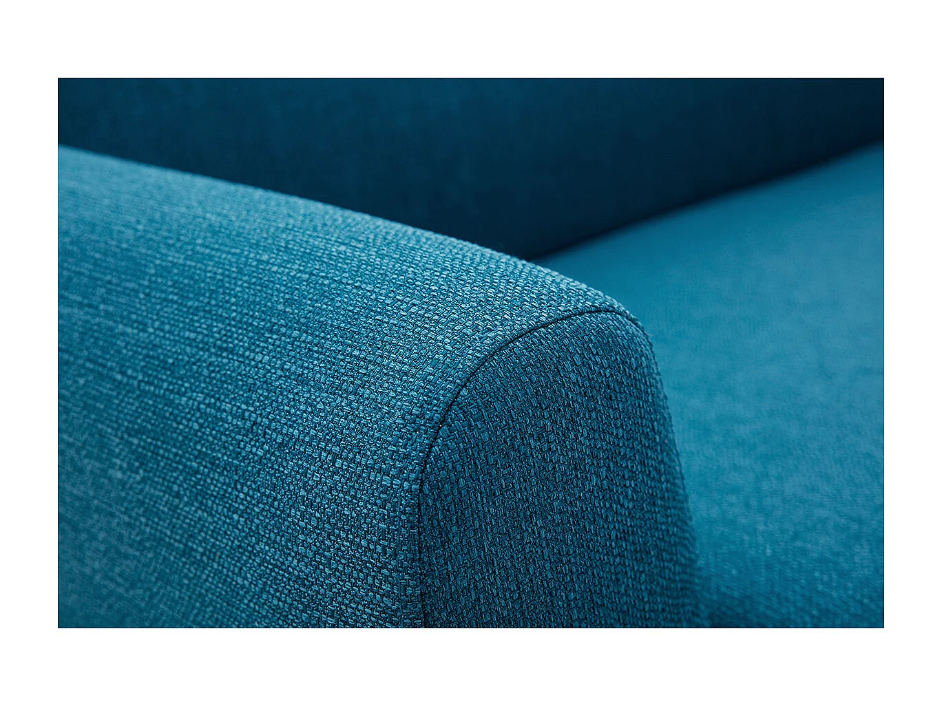 Sofá nórdico 2 plazas azul petróleo y madera de caucho maciza PURE