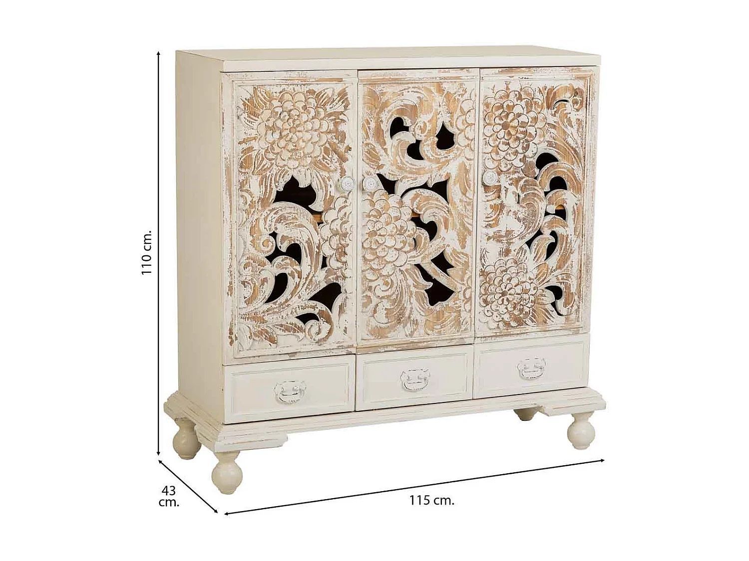 Buffet en bois blanc 115x43x110h