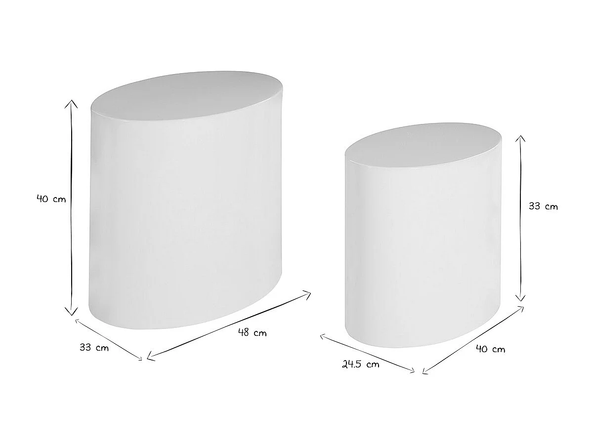 Tables basses gigognes ovales design finition blanc laqué brillant (lot de 2) FAMOSA