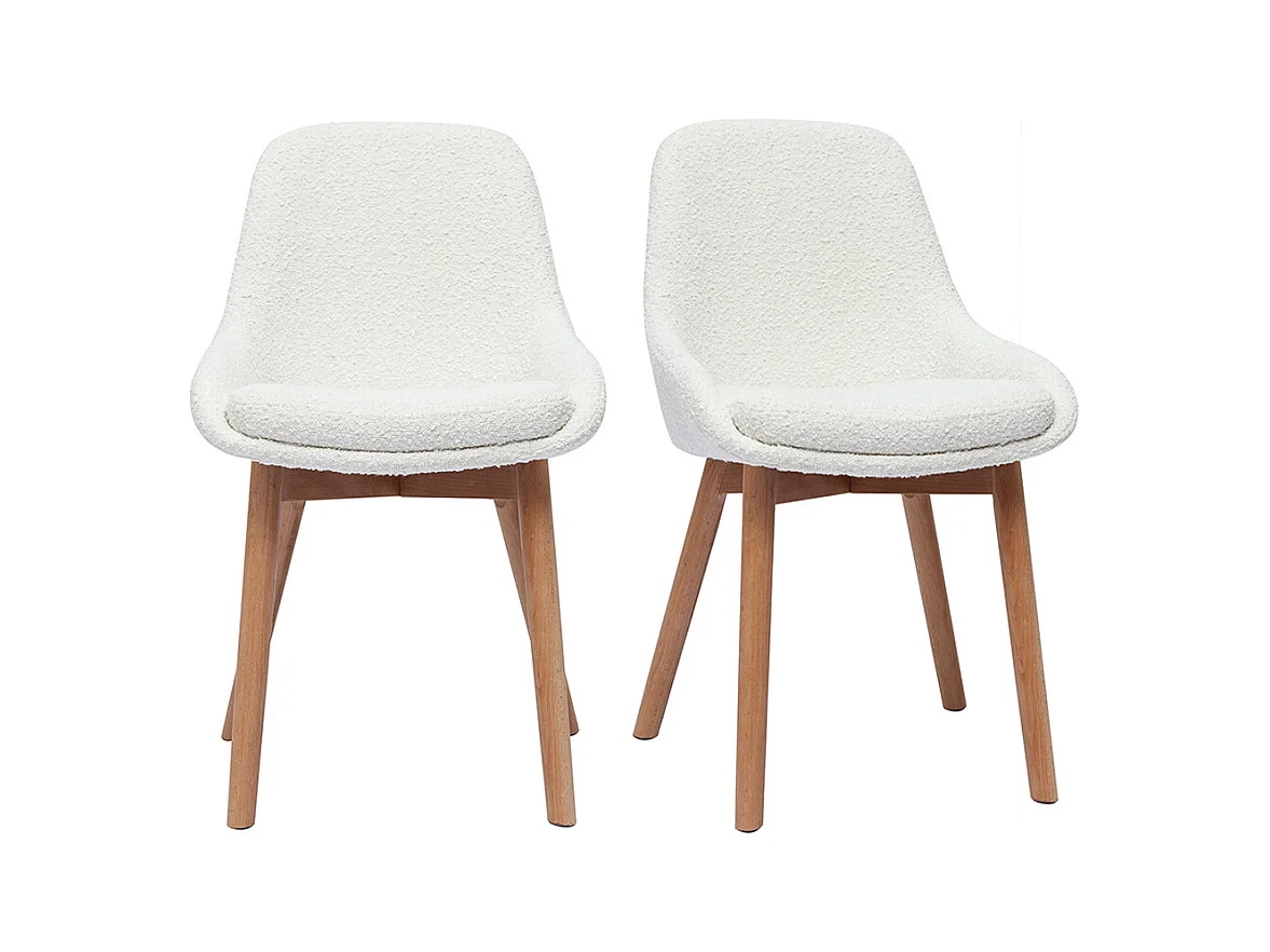 Chaises scandinaves en tissu effet laine bouclée blanc et bois clair massif (lot de 2) HOLO