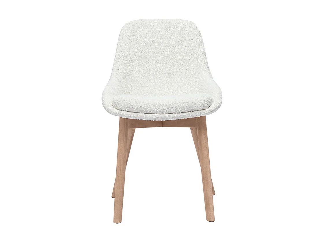 Sedie scandinave in tessuto effetto lana bouclé bianco e legno chiaro massello (set di 2) HOLO