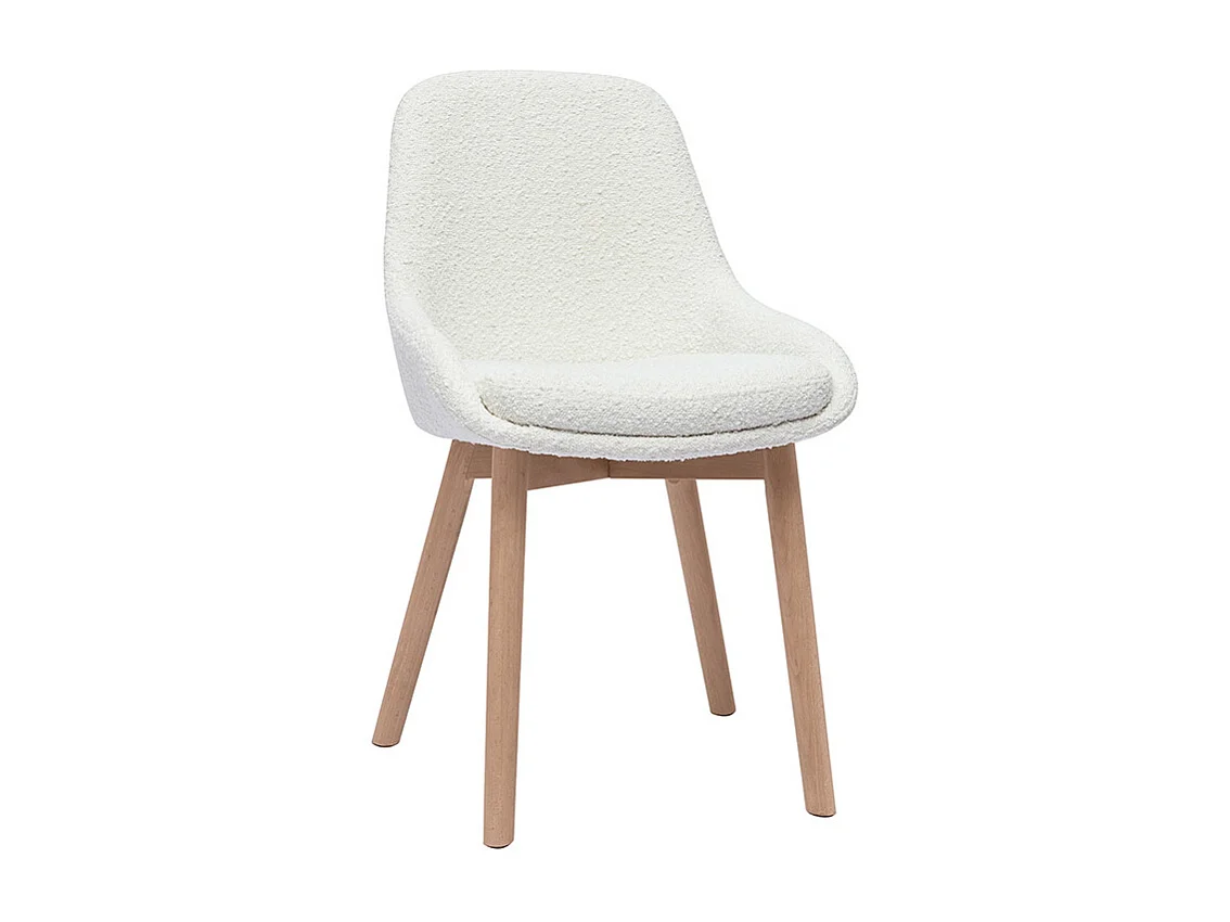Sedie scandinave in tessuto effetto lana bouclé bianco e legno chiaro massello (set di 2) HOLO