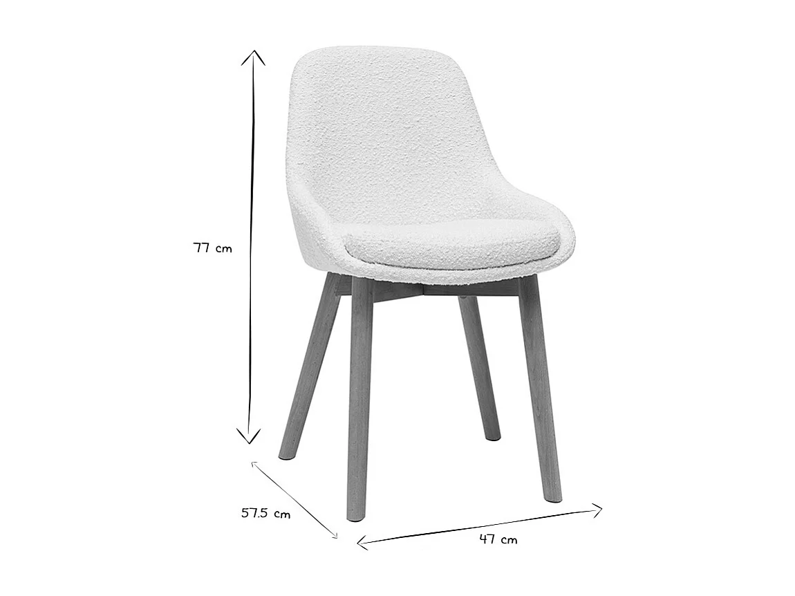 Sedie scandinave in tessuto effetto lana bouclé bianco e legno chiaro massello (set di 2) HOLO