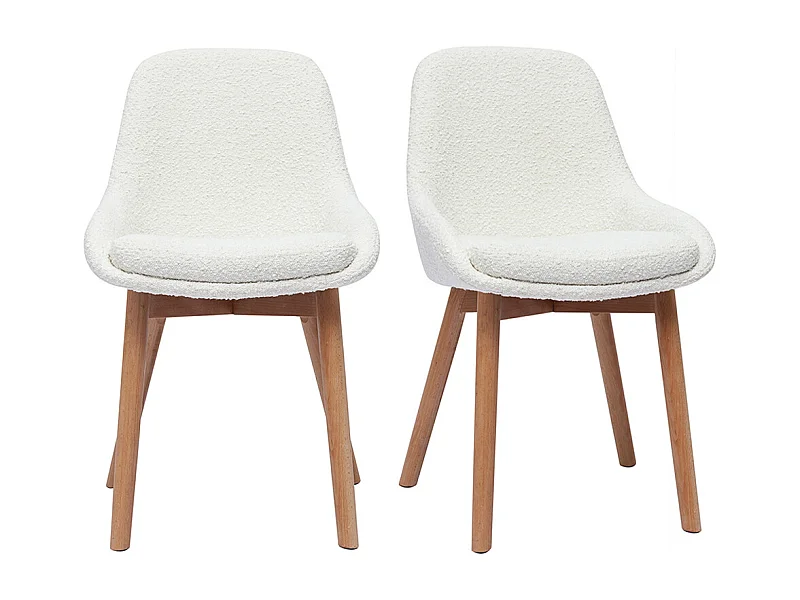 Chaises scandinaves en tissu effet laine bouclée blanc et bois clair massif (lot de 2) HOLO