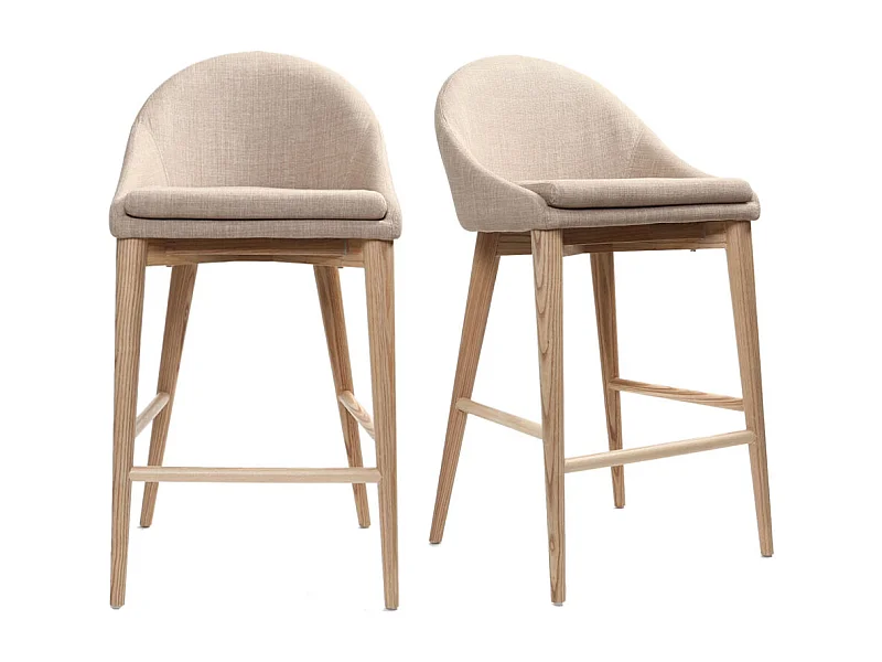 Tabourets de bar scandinaves en tissu beige et frêne massif H66 cm (lot de 2) DALIA