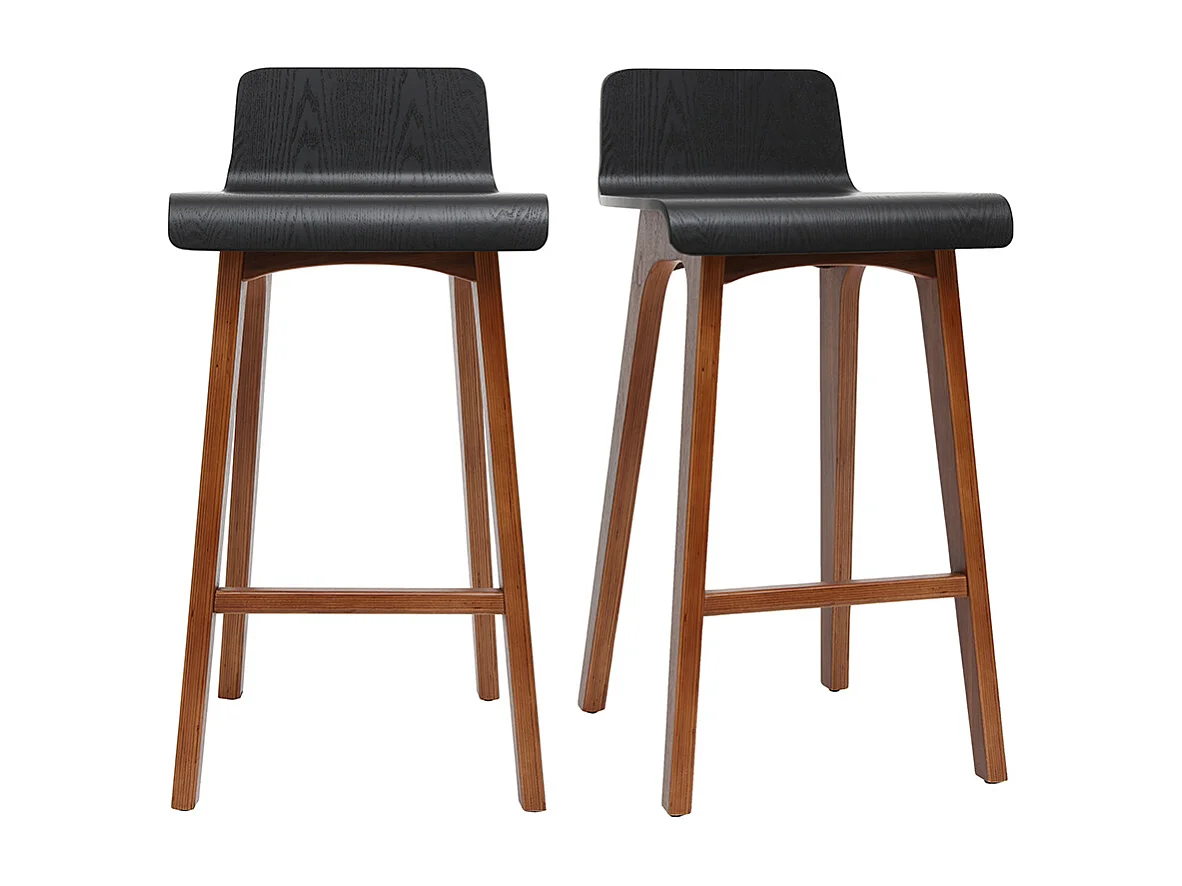 Skandinavischer Barhocker in Schwarz und Walnuss H65 cm (2er-Set) BALTIK