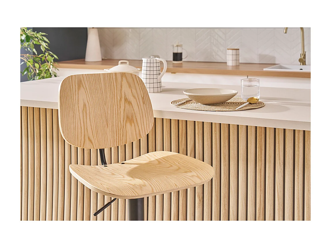 Tabouret de bar relevable bois clair et métal noir TOBIAS