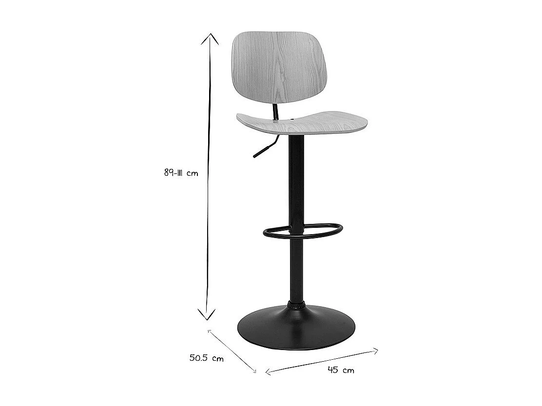 Tabouret de bar relevable bois clair et métal noir TOBIAS