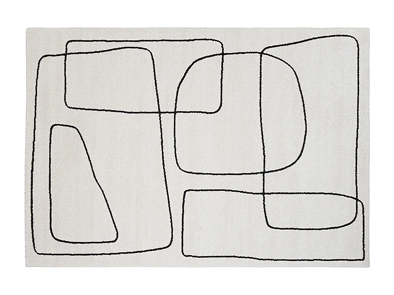 Tappeto rettangolare motivo line art bianco crema e nero 160 x 230 cm TIANA