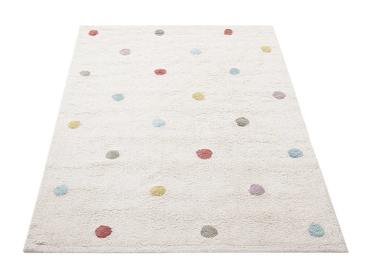 Tapis enfant en coton beige motif pois multicolore 100 x 150 cm DADA