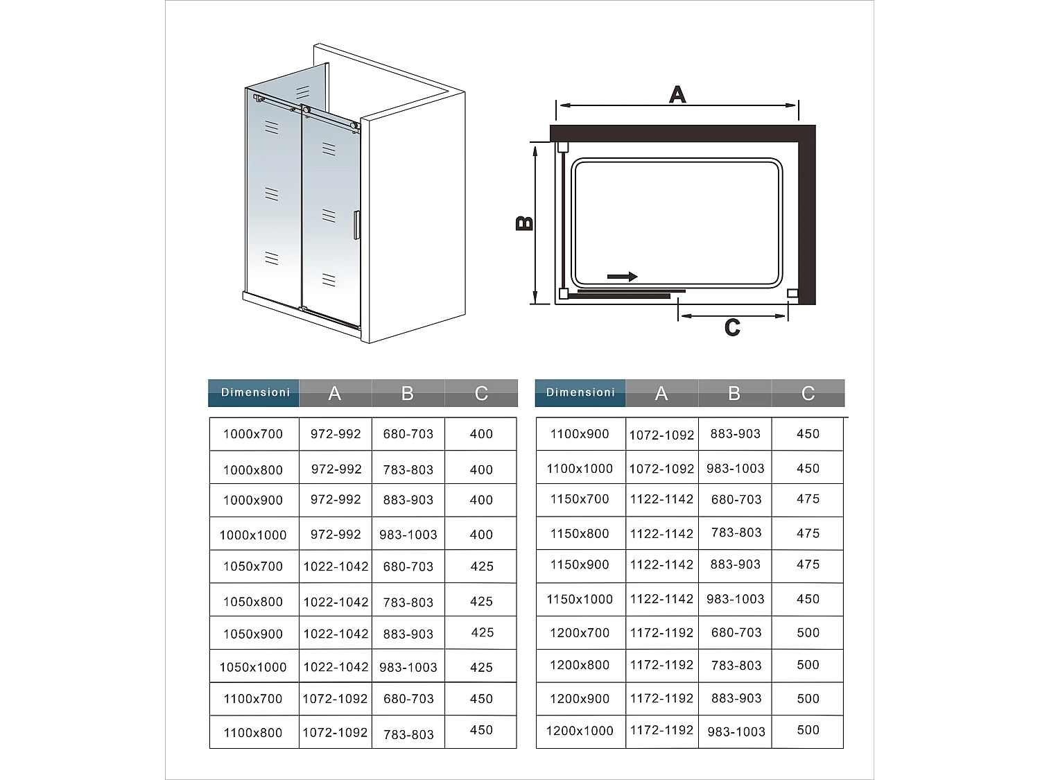 195 cm Box Doccia Angolare Porta Scorrevole con Parete Laterale 140x80 cm Vetro 8 mm Temperato Trasparente Anticalcare Telaio Cromato Lucido