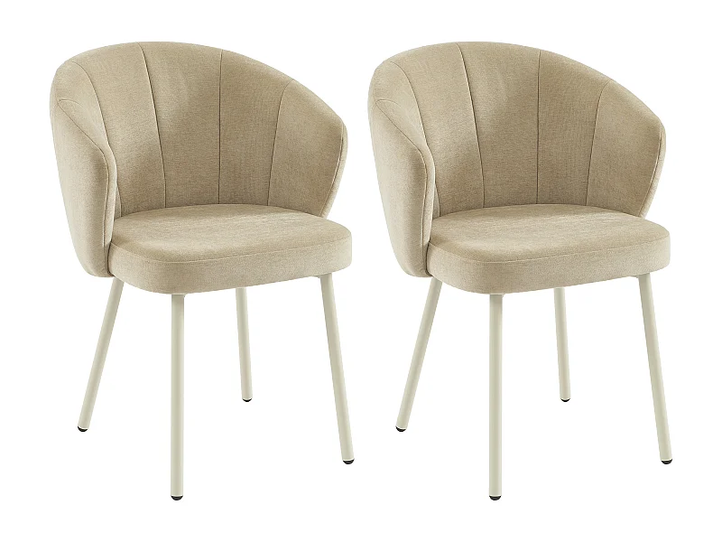Lot de 2 chaises en tissu et métal blanc - Beige - TANURY