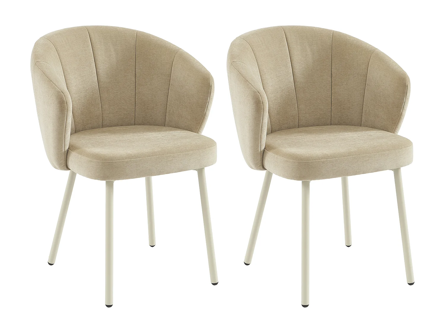 Lot de 2 chaises en tissu et métal blanc - Beige - TANURY