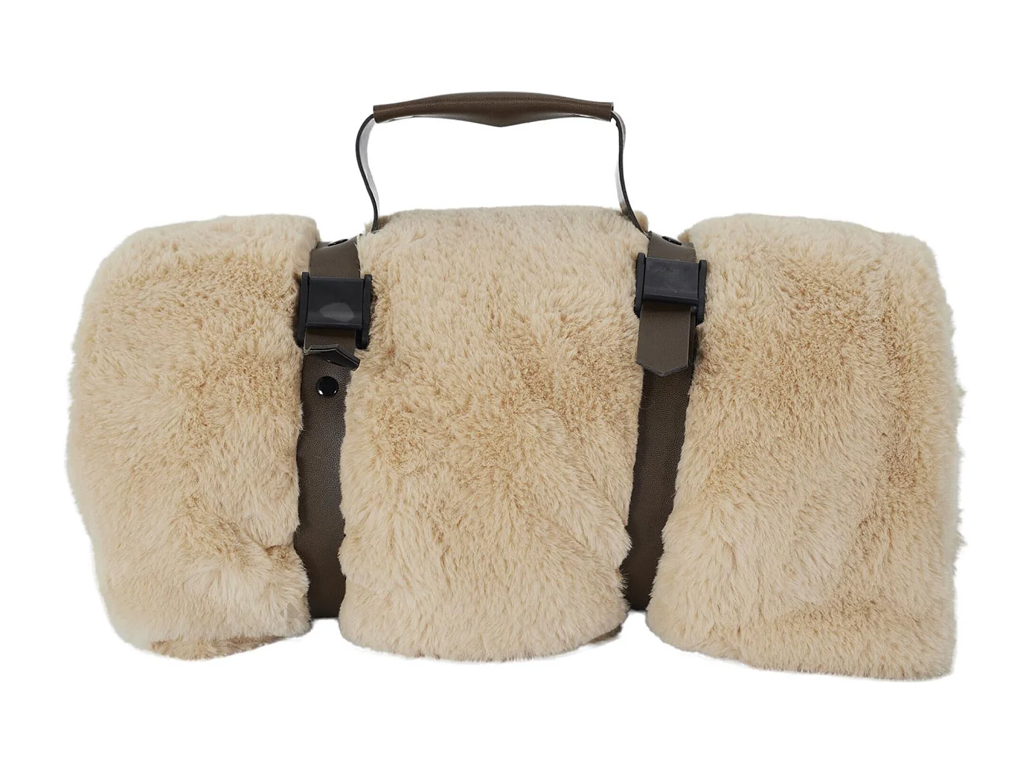 Plaid en polyester 120x150 cm FLEUR DE LUNE fausse fourrure avec lanières beige