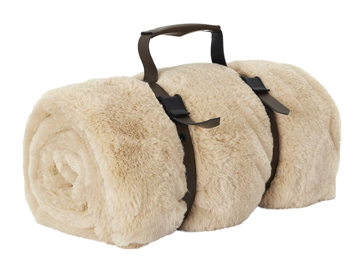 Plaid en polyester 120x150 cm FLEUR DE LUNE fausse fourrure avec lanières beige