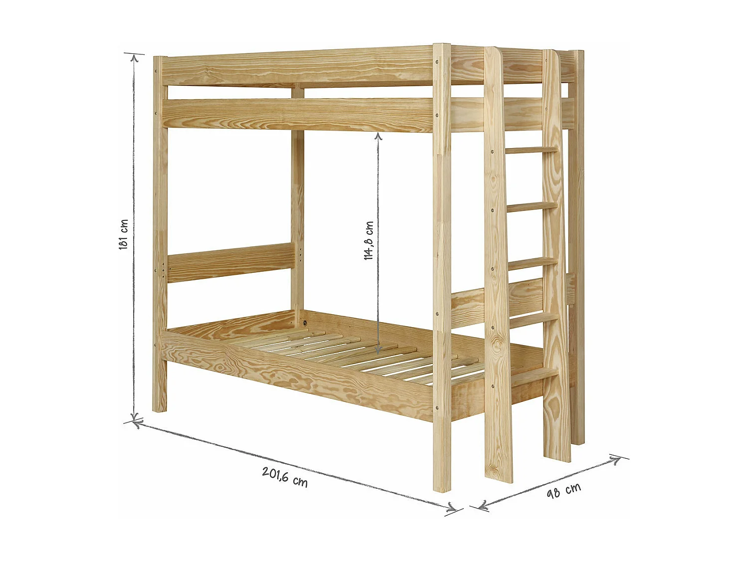 Pack lit superposé gigogne avec matelas 90x190 cm bois massif blanc et bois TINO