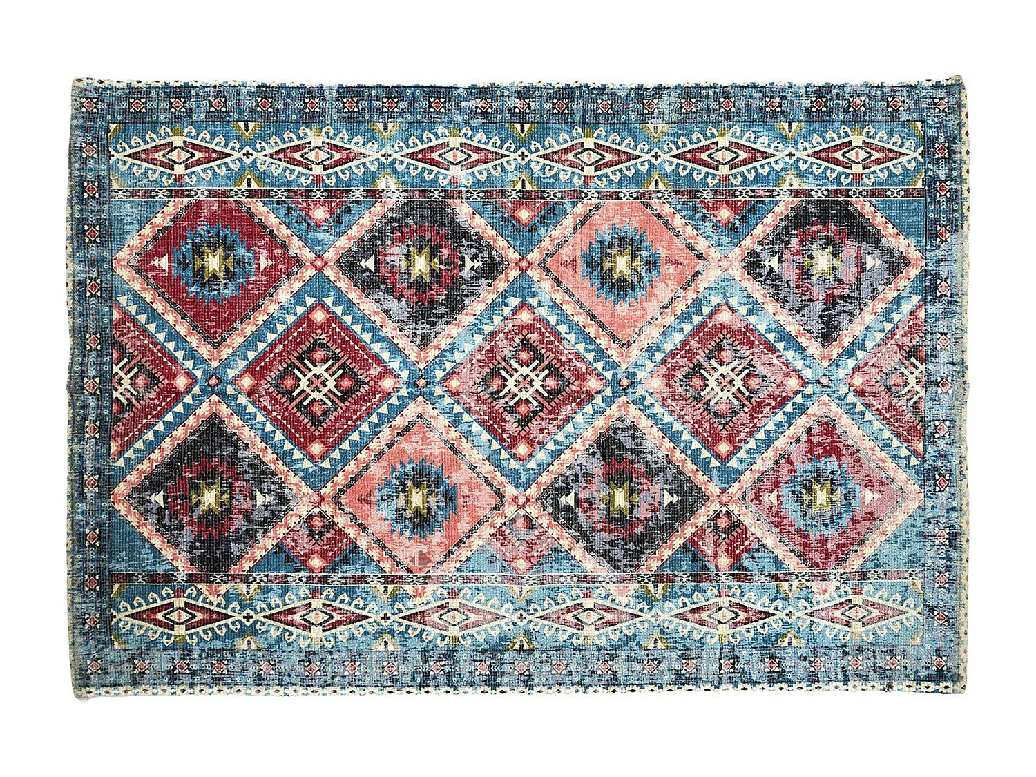 Tapis collection AGRA 120x170 cm motif aztèques bleu et orange