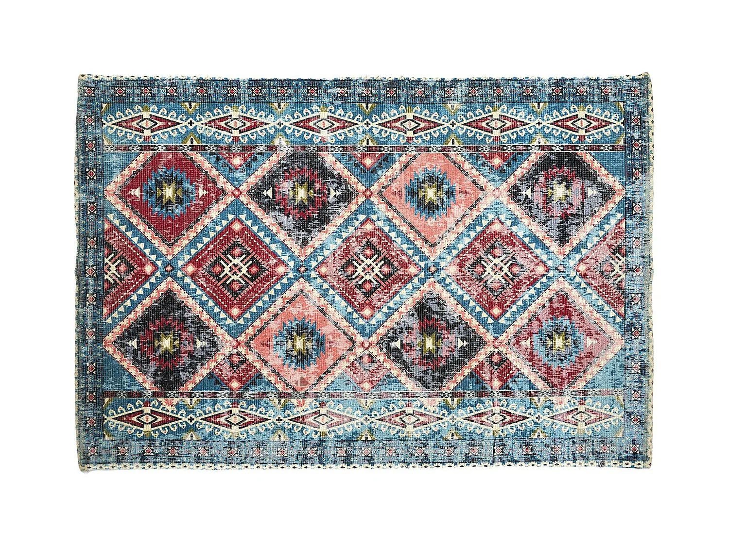 Tapis collection AGRA 120x170 cm motif aztèques bleu et orange