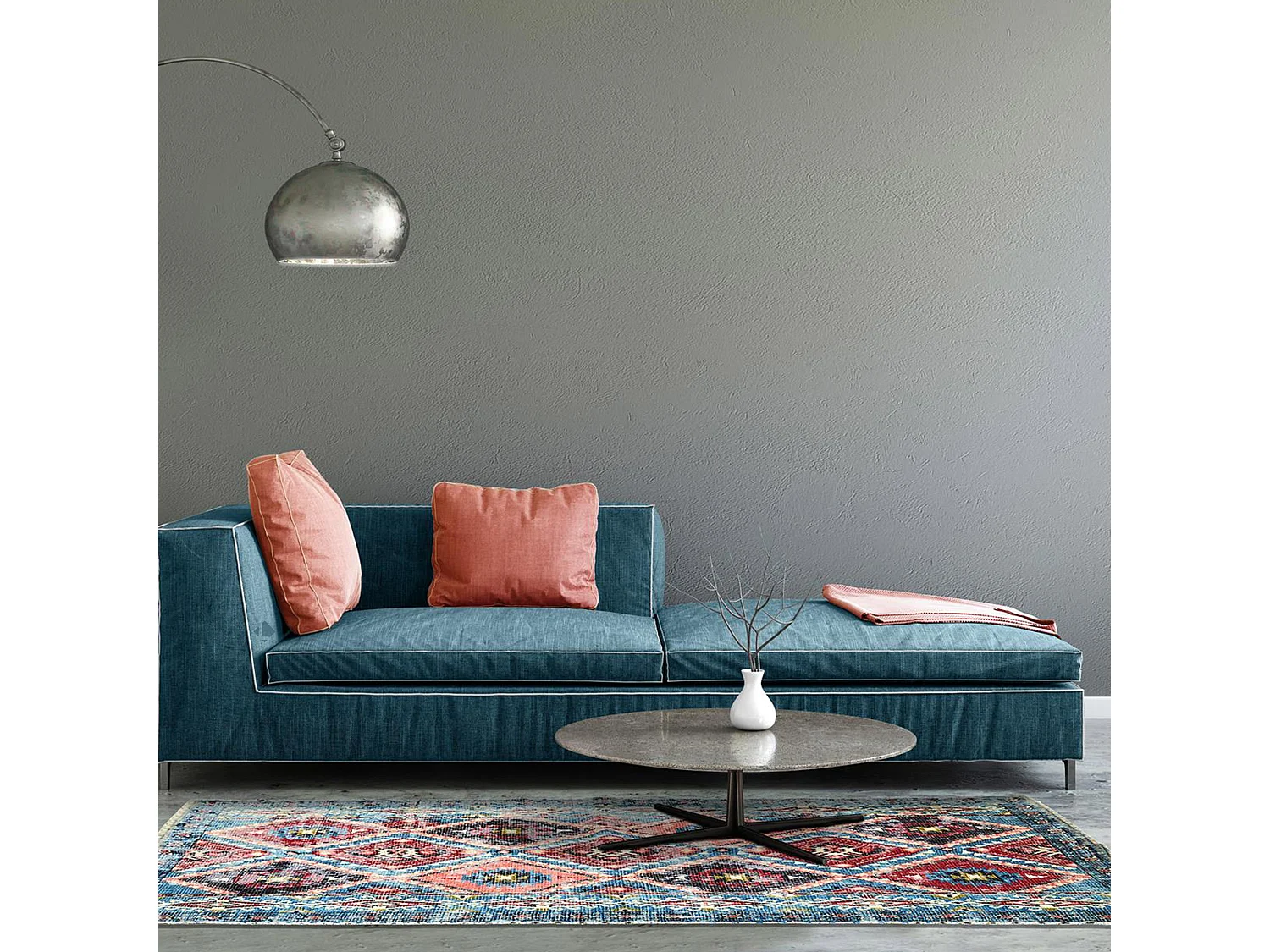 Tapis collection AGRA 120x170 cm motif aztèques bleu et orange