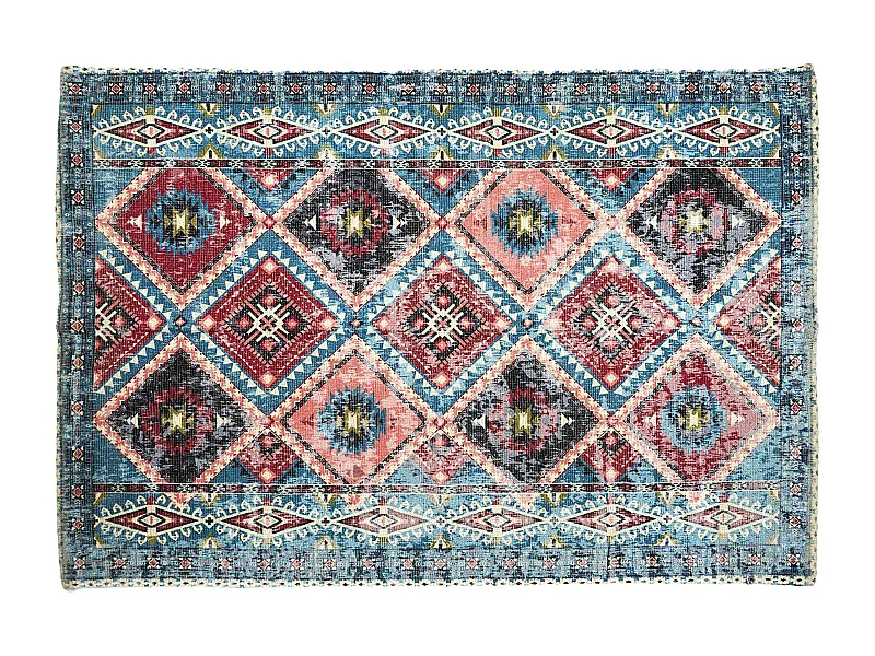 Tapis collection AGRA 120x170 cm motif aztèques bleu et orange