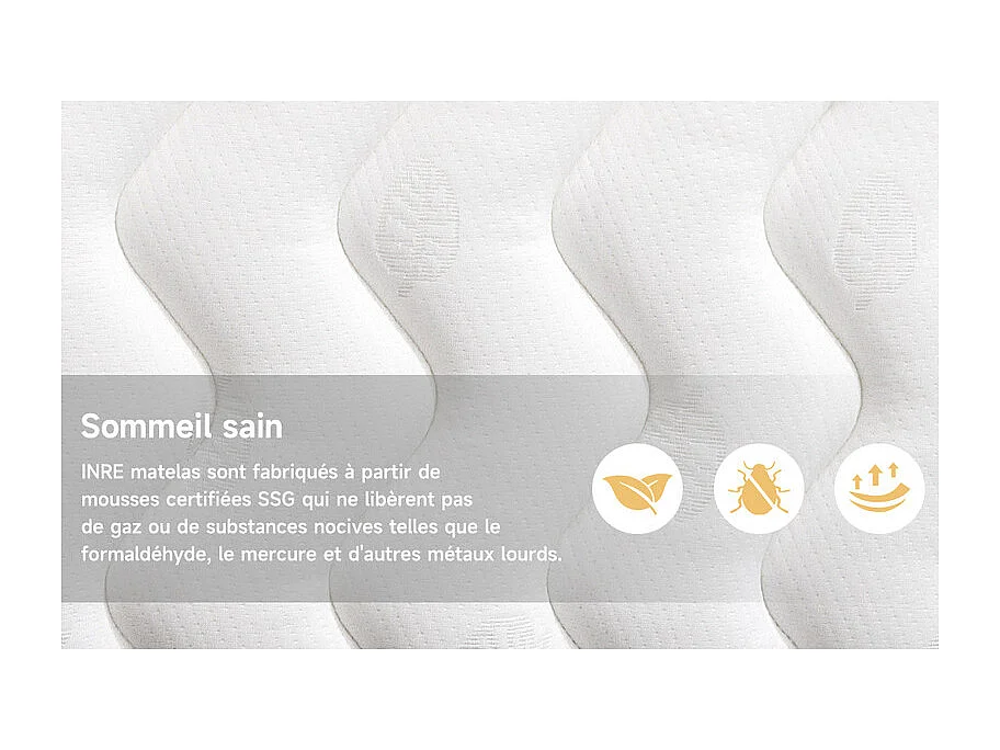 Matelas 160x200 cm INRE mousse à mémoire de forme, épaisseur 20cm, confort ferme, confort optimal, 7 zones ergonomique