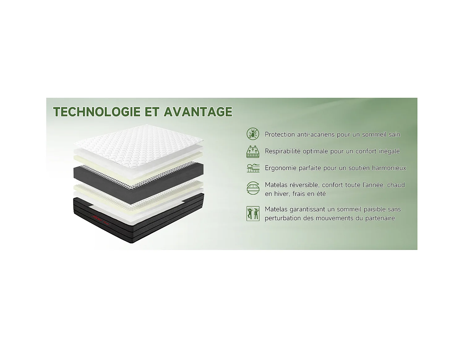 Matelas 160x200 cm INRE Très épais 25 cm Mousse mémoire de forme, Réversible Soutien Parfait, Hypoallergénique