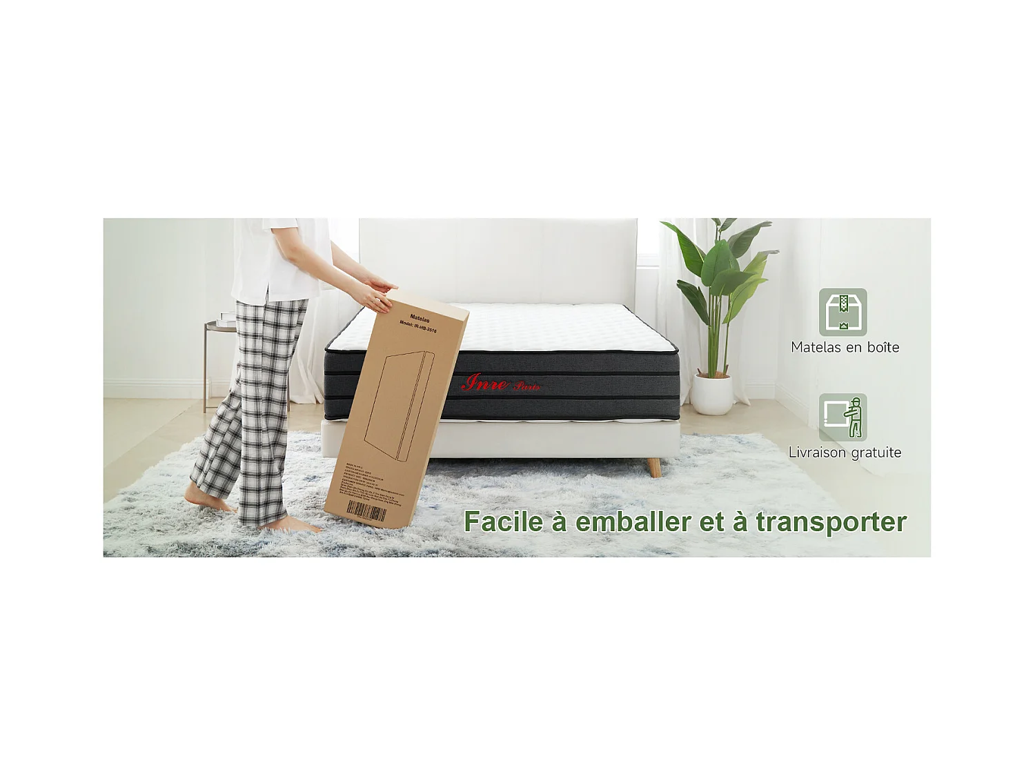 Matelas 160x200 cm INRE Très épais 25 cm Mousse mémoire de forme, Réversible Soutien Parfait, Hypoallergénique