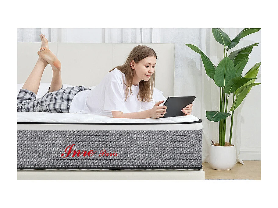 Matelas 140x190 cm INRE mousse à mémoire de forme, épaisseur 20cm, confort ferme, confort optimal, 7 zones ergonomique